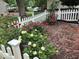 Charming garden featuring rose bushes in red and yellow complemented by a classic white picket fence at 744 Gilbert Ave, Indianapolis, IN 46227
