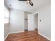 Bedroom with laminate wood flooring, ceiling fan and closet at 8144 E 50Th St, Indianapolis, IN 46226