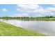 Beautiful pond behind a home surrounded by a green lawn and lush trees along the banks of the water at 89 Kinnick Dr, Greenwood, IN 46143