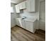 Bright laundry room with white cabinets, luxury vinyl flooring, and a stainless steel sink at 1679 W 171St St, Westfield, IN 46074