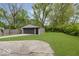 Spacious backyard with a detached garage, grass and patio at 4337 N Audubon Rd, Indianapolis, IN 46226