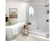 Chic bathroom featuring a soaking tub, walk-in shower with unique tile, and a bright window for a luxurious feel at 4601 Fairhope Dr, Indianapolis, IN 46237