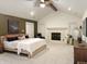 Expansive main bedroom with vaulted ceiling, fireplace, and king bed, offering a luxurious and inviting space at 4601 Fairhope Dr, Indianapolis, IN 46237