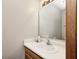 A bathroom featuring a white sink and vanity with a large mirror and neutral walls at 6354 Cotton Bay N Dr, Indianapolis, IN 46254