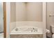 Corner bathtub with tile surround and chrome faucet, providing a relaxing bathing space at 6354 Cotton Bay N Dr, Indianapolis, IN 46254
