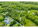 Scenic aerial perspective showing the property's placement in a secluded wooded area with easy access to nearby roads at 6968 S 300 W, Trafalgar, IN 46181