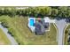 An aerial view of property showcases a well-designed home with a pool, a large lawn and mature trees at 8112 Joni Ave, Martinsville, IN 46151