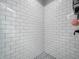 Close-up of a modern shower with subway tile surround and mosaic floor at 8112 Joni Ave, Martinsville, IN 46151