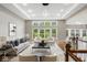 Stylishly furnished living room with hardwood floors, large windows, and a view to the connected dining room at 888 Westcreek Dr, Columbus, IN 47201