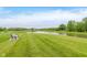 Scenic view of a serene pond surrounded by green grass and trees at 12990 Moultrie St, Carmel, IN 46032