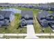 Aerial view of home showing professional landscaping, pond, and neighboring properties at 15413 Staffordshire Way, Fishers, IN 46037