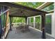 Covered patio with dining table, outdoor furniture, and nature views at 2508 Indian Creek Rd, Trafalgar, IN 46181