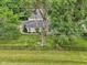 Aerial view of a charming single-story home with a manicured lawn and black wrought iron fence at 7277 N College Ave, Indianapolis, IN 46240