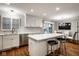 Open kitchen showcasing a large island, stainless appliances, white cabinets, and a dining area at 7531 Mohawk Ln, Indianapolis, IN 46260