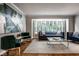 Living room area featuring contemporary decor, hardwood floors, and a large window at 7531 Mohawk Ln, Indianapolis, IN 46260