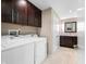 Laundry room includes a side by side washer and dryer, cabinetry, and a view to the bathroom at 7753 Ivy Dr, Nineveh, IN 46164
