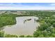 Expansive aerial view of the community lake and surrounding lush greenery under a partly cloudy blue sky at 809 Iron Bridge Rd, Cicero, IN 46034