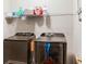 This laundry room features modern machines and ample storage with a wire shelf above at 13234 Amundson Dr, Carmel, IN 46074