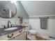 Bathroom featuring shiplap walls, granite countertops, and modern fixtures at 1409 S Northview Dr, Martinsville, IN 46151