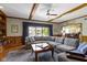 Comfortable living room featuring hardwood floors, a gray sectional, and natural light at 14215 Stacey St, Carmel, IN 46033