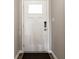 Modern white front door with glass panel, offering a bright and welcoming entrance to the home at 2675 Cottage Ct, Brownsburg, IN 46112