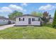 Charming home with manicured lawn in a residential neighborhood, featuring a modern gray exterior and black shutters at 316 S Roena St, Indianapolis, IN 46241