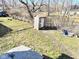 Backyard featuring a weathered wooden shed, providing outdoor storage and utility in a fenced yard at 4144 Richelieu Rd, Indianapolis, IN 46226