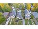 Aerial view of neighborhood showcasing charming homes, mature trees and a beautiful in-ground pool at 6167 Carrollton Ave, Indianapolis, IN 46220
