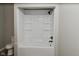 Bathroom with new shower and tub combination with white acrylic surround at 623 Orange St, Indianapolis, IN 46203