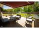 Backyard features an outdoor seating area, shed, and a fire pit at 6913 Thousand Oaks Ln, Indianapolis, IN 46214