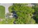 Overhead view of home nestled between mature trees and manicured lawns in the surrounding area at 807 Vasbinder Dr, Chesterfield, IN 46017