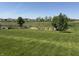View of the backyard with green grass, trees and a garden at 928 Cherry Tree Ln, Greenwood, IN 46143