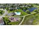 An aerial shot captures a neighborhood featuring a community pool, playground, and winding pathways at 10773 Brighton Knoll S Pkwy, Noblesville, IN 46060