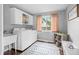 Bright laundry room featuring modern appliances, white cabinets, and decor, offering a practical and aesthetically pleasing utility area at 3334 Old Field Ln, Columbus, IN 47203
