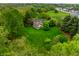Aerial shot of a well-maintained home with a manicured lawn, surrounded by mature trees and greenery at 5356 S U.S. Highway 421, Zionsville, IN 46077