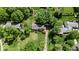 Aerial of the property, showcasing home, garage, mature trees, large yard, and private setting at 665 Spring Hills Dr, Zionsville, IN 46077