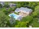 Aerial perspective of a home highlighting the pool, backyard, and neighborhood at 6839 Chaucer Ct, Indianapolis, IN 46220