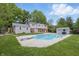 Expansive backyard featuring a refreshing in-ground pool, lush greenery, and a patio area at 6839 Chaucer Ct, Indianapolis, IN 46220
