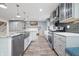 Spacious modern kitchen featuring gray cabinets, stainless steel appliances, and large island at 6839 Chaucer Ct, Indianapolis, IN 46220