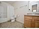 Standard bathroom with tub/shower combo, toilet, and vanity at 9613 W Stargazer Dr, Pendleton, IN 46064