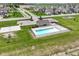 Aerial view showcases community pool with landscaping, parking and nearby playground at 9860 Gallop Ln, Fishers, IN 46040