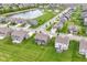 A beautiful aerial view of a neighborhood featuring well-manicured lawns and a serene community lake at 9860 Gallop Ln, Fishers, IN 46040