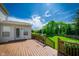 Outdoor deck overlooking a spacious backyard, lush trees, and a serene pond at 10075 Niagara Dr, Fishers, IN 46037