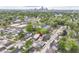 An aerial view highlighting the house and its location near the city skyline and neighborhood at 1043 N Beville Ave, Indianapolis, IN 46201