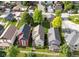 Neighborhood aerial view featuring colorful homes, manicured lawns, and mature trees at 1311 E Michigan St, Indianapolis, IN 46202