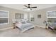Bright bedroom featuring large windows, ceiling fan and modern decor at 1429 Deloss St, Indianapolis, IN 46201