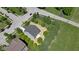 Drone shot of light blue two-story house with a dark roof and green landscaping at 19570 Forsythe Dr, Noblesville, IN 46060