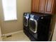 Convenient laundry room featuring a pair of modern front-loading washer and dryer units at 2219 Stone Manor Ct, Avon, IN 46123