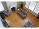 Aerial view of the living room featuring hardwood floors, fireplace, and multiple windows at 2219 Stone Manor Ct, Avon, IN 46123