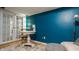 Eclectic basement featuring blue walls, a bright white table and a unique rug at 5219 N New Jersey St, Indianapolis, IN 46220